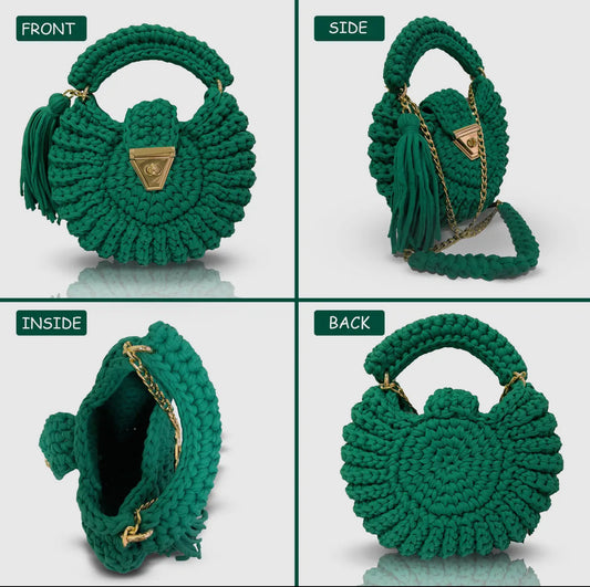 Green round handcrafted bag