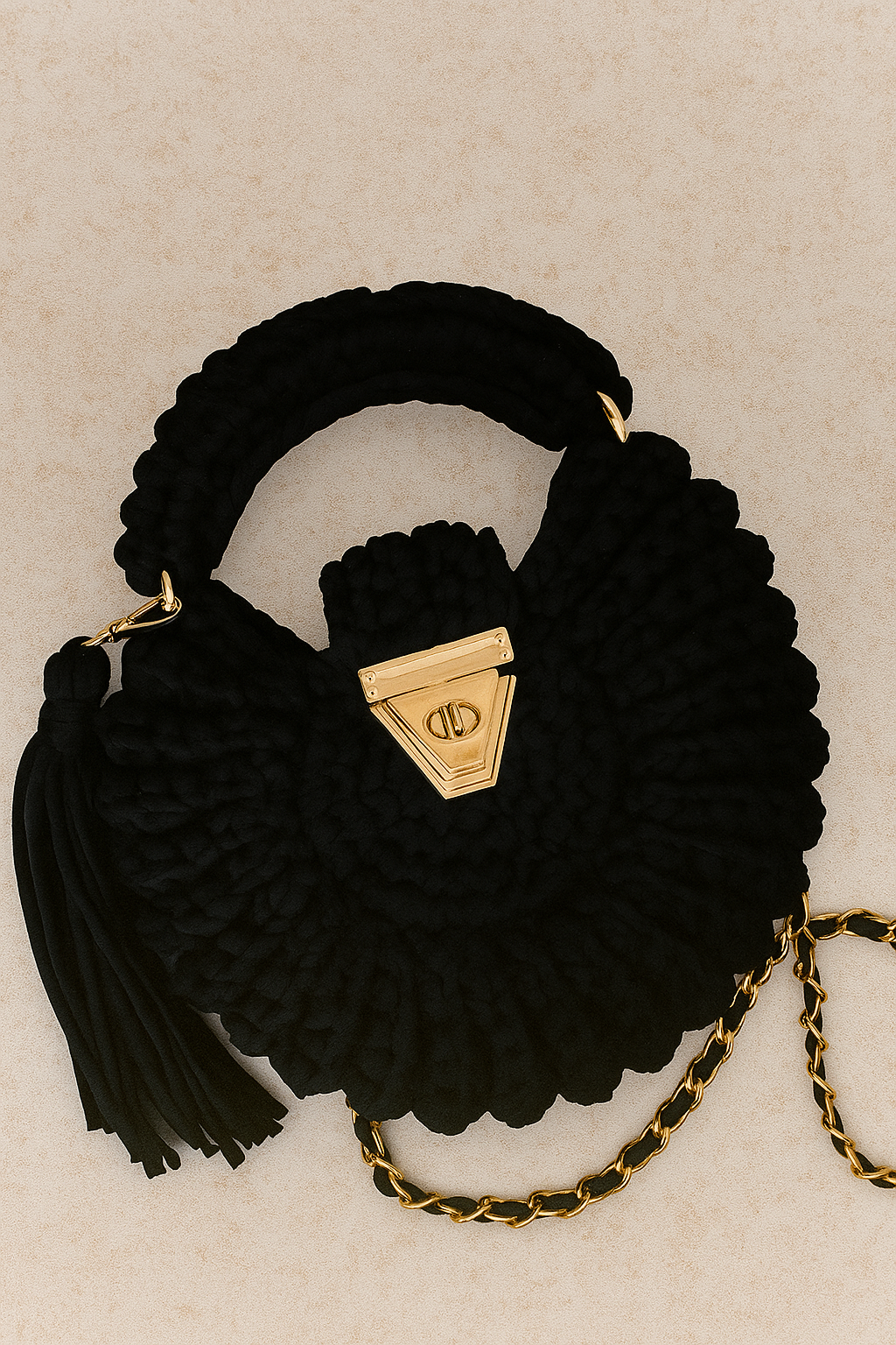 Black round handcrafted bag