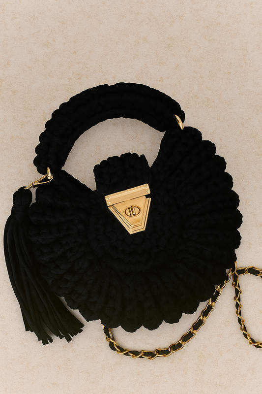 Black round handcrafted bag