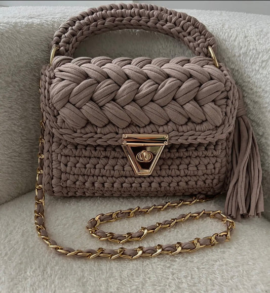 Taupe braided handcrafted bag