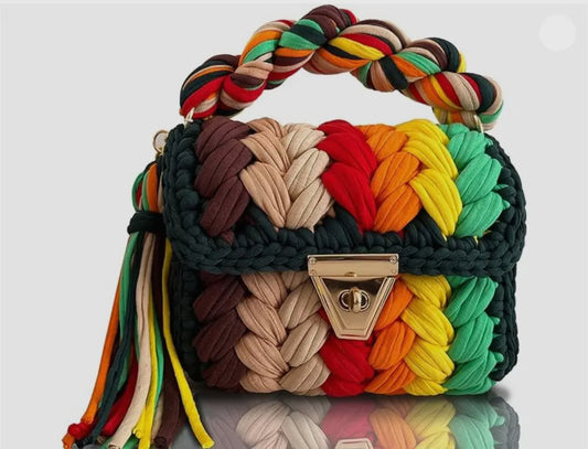 Multicolor braided handcrafted bag